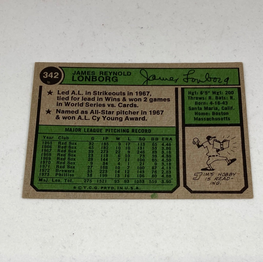 1974 Topps Jim Lonborg Baseball Card Topps