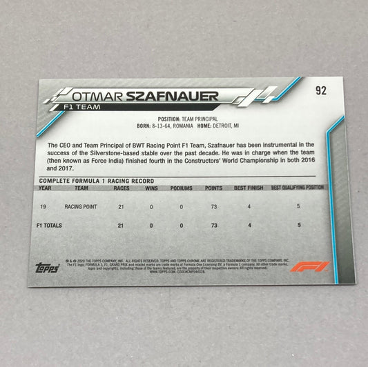 2020 Topps Chrome Otmar Szafnauer Base #92 F1 Card - ChronicCards
