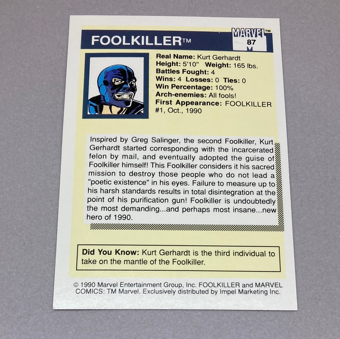 1990 Impel Marvel Foolkiller Trading Card Impel