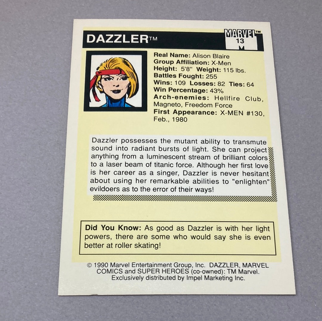 1990 Impel Marvel Dazzler Trading Card Impel