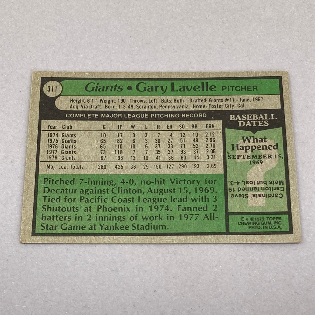 1979 Topps Gary Lavelle #311 Baseball Card Topps