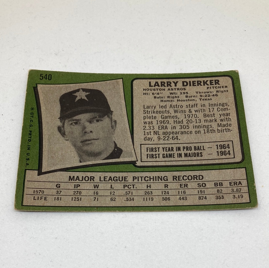1971 Topps Larry Dierker Astros Baseball Card Topps
