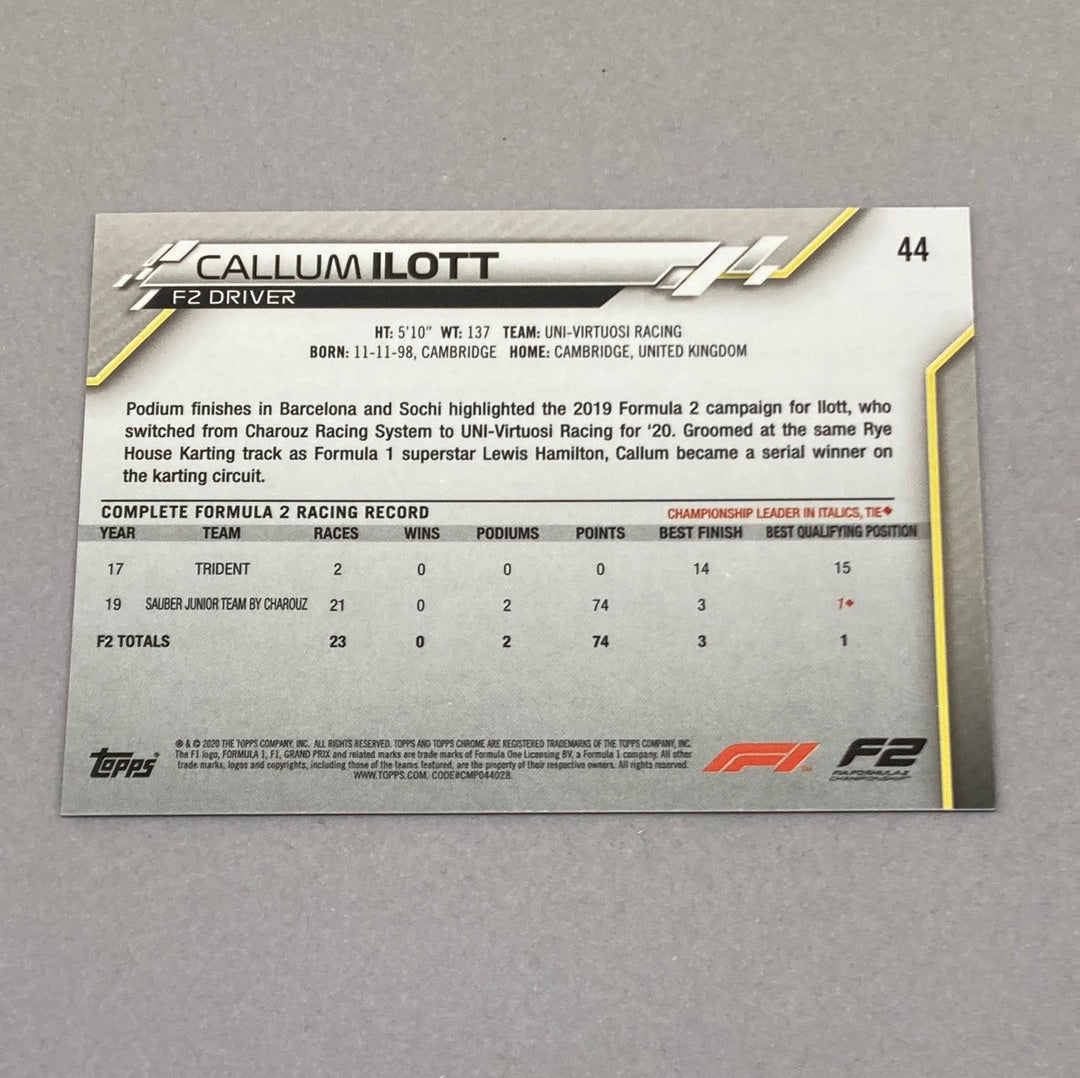 2020 Topps Chrome Callum Ilott #44 Base F1 Card Topps