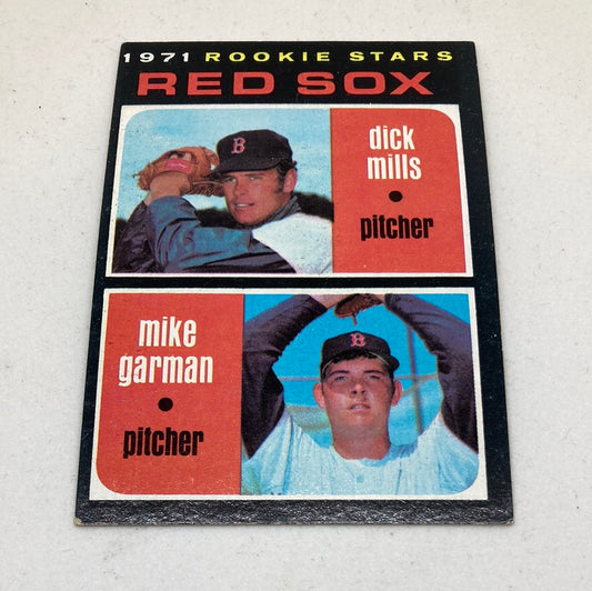 1971 Red Sox Rookie Stars Dick Mills & Mike Garman Baseball Card Topps