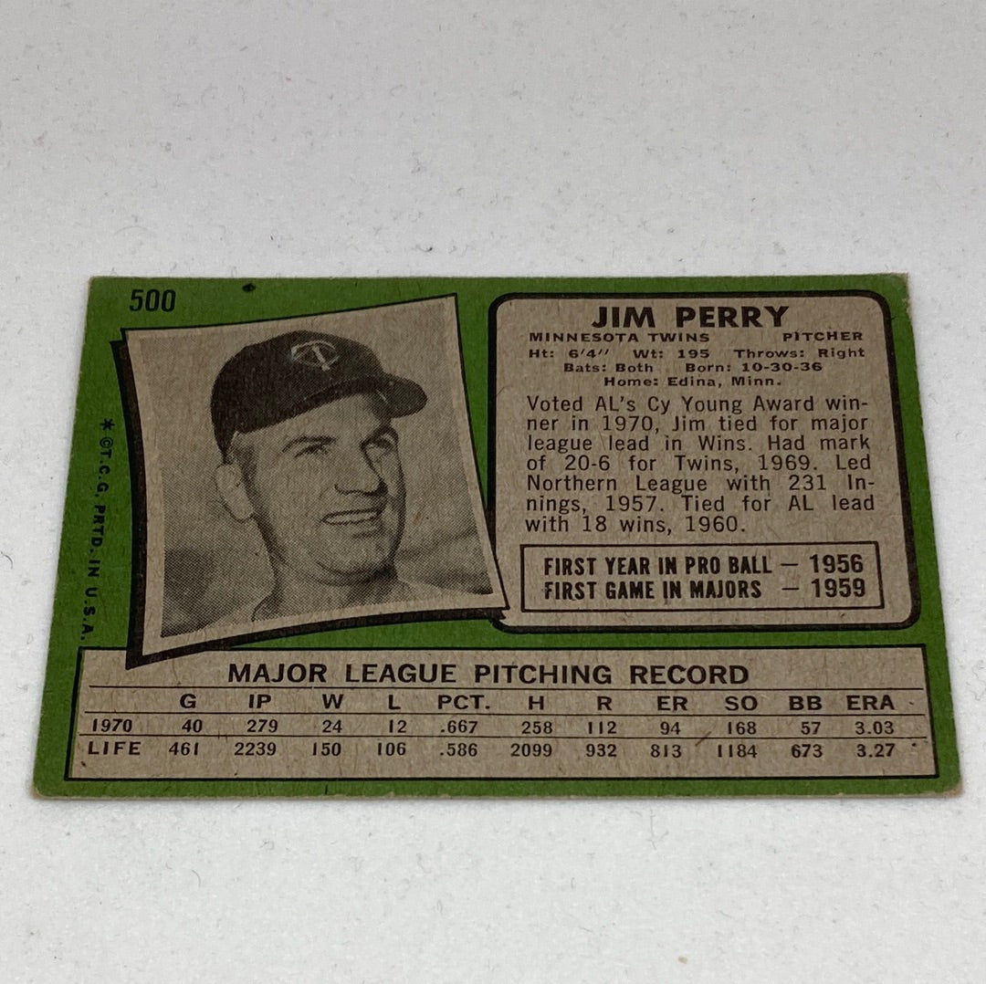 1971 Topps Jim Perry Baseball Card Topps