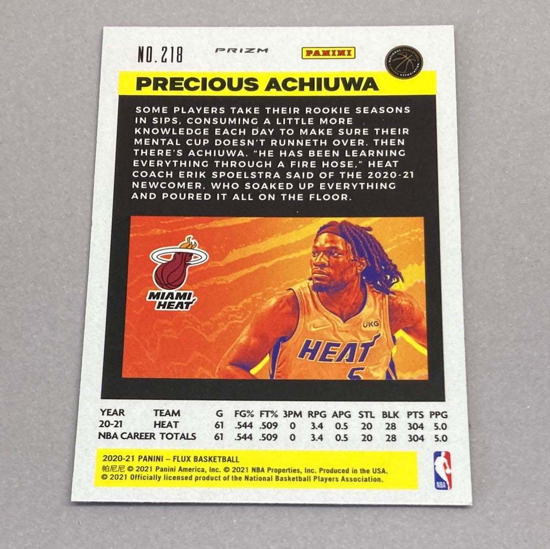 2020-21 Panini Flux Precious Achiuwa Blue Prizm Rookie Card Panini