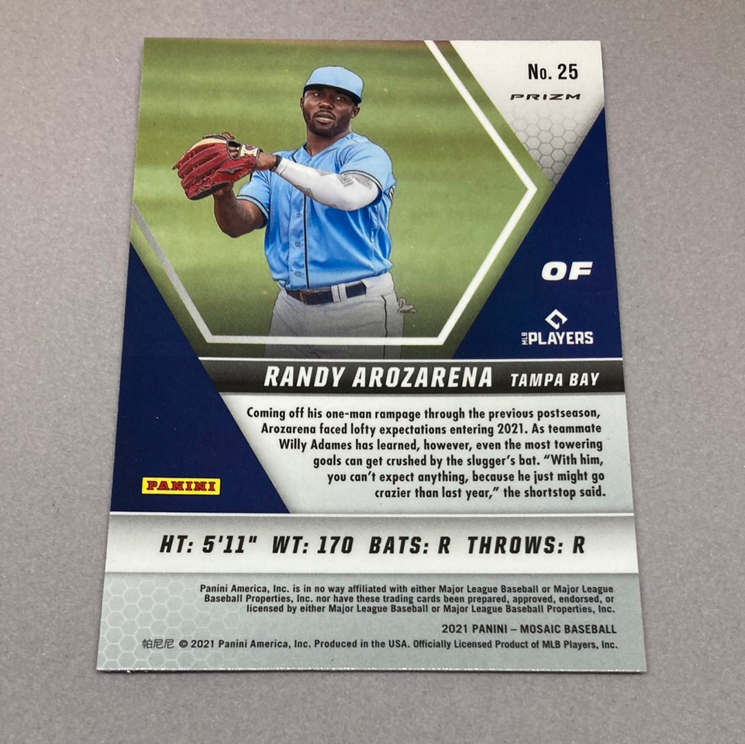 2021 Panini Mosaic Randy Arozarena Blue Prizm Baseball Card Panini