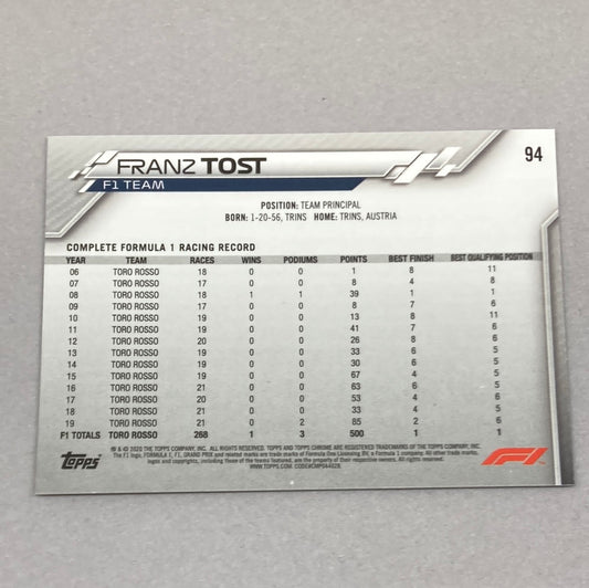 2020 Topps Chrome Franz Tost Base #94 F1 Card - ChronicCards