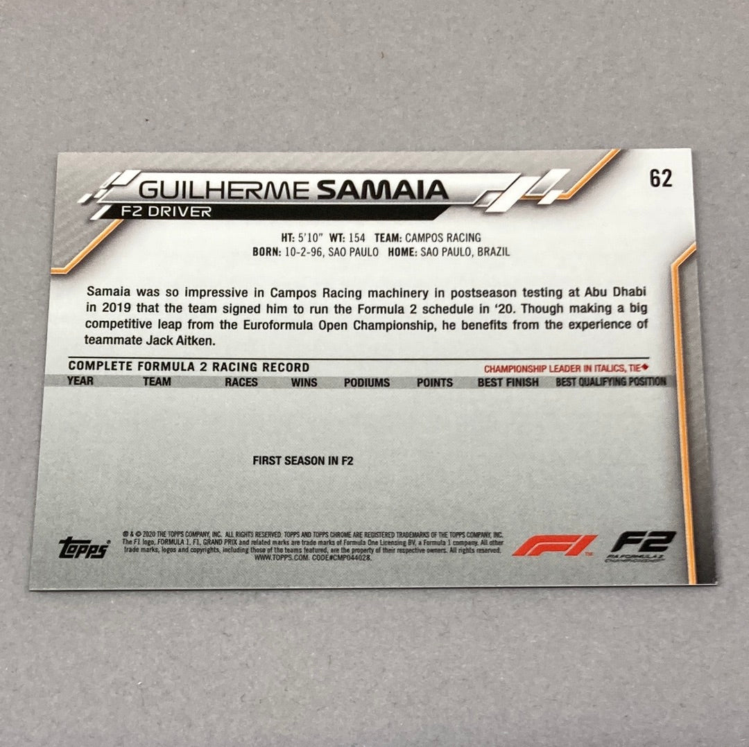 2020 Topps Chrome Guilherme Samaia #62 Base F1 Card Topps