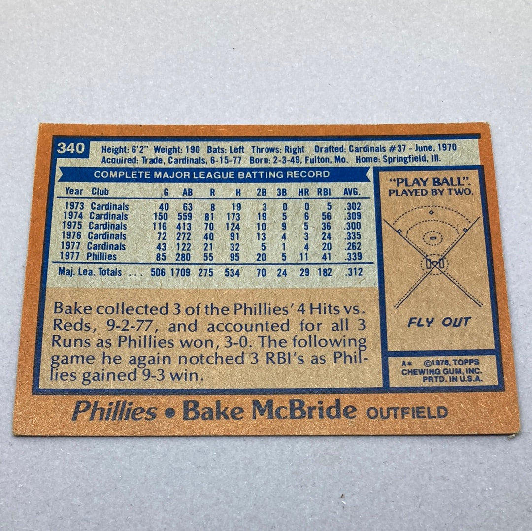 1978 Topps Baseball Bake McBride Baseball Card Topps
