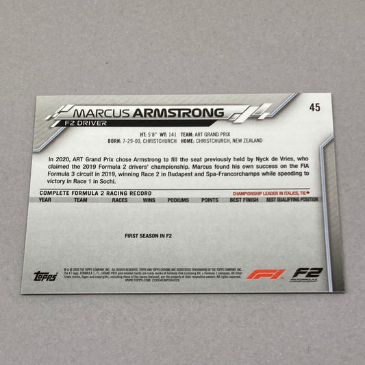 2020 Topps Chrome Marcus Armstrong #45 Base F1 Card - ChronicCards