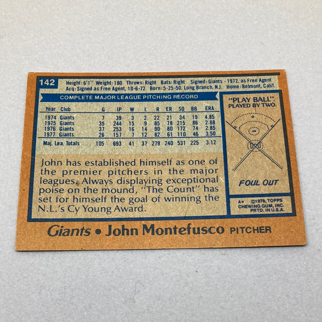 1978 Topps Baseball John Montefusco Baseball Card Topps