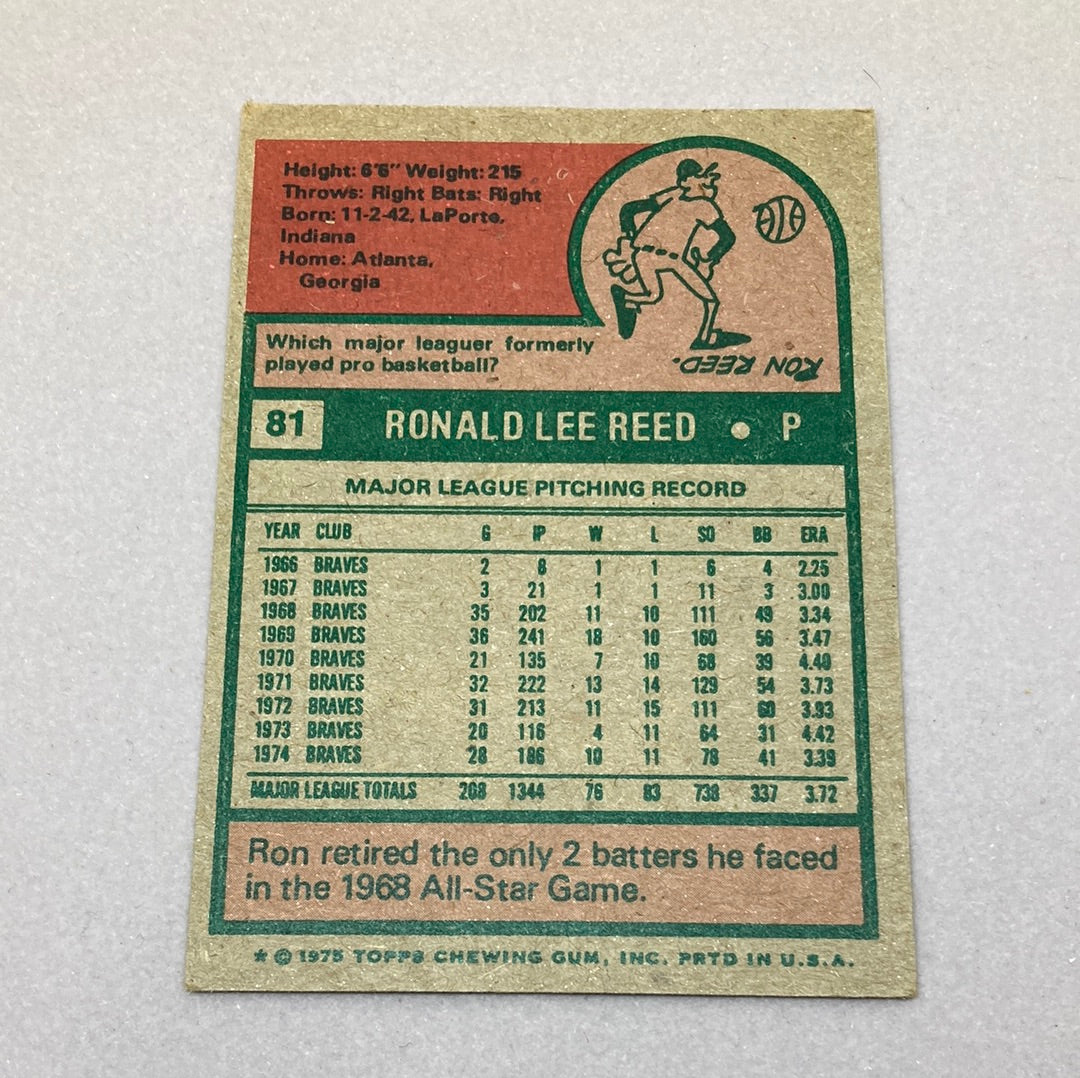 1975 O-Pee-Chee 81 Ron Reed Base Topps