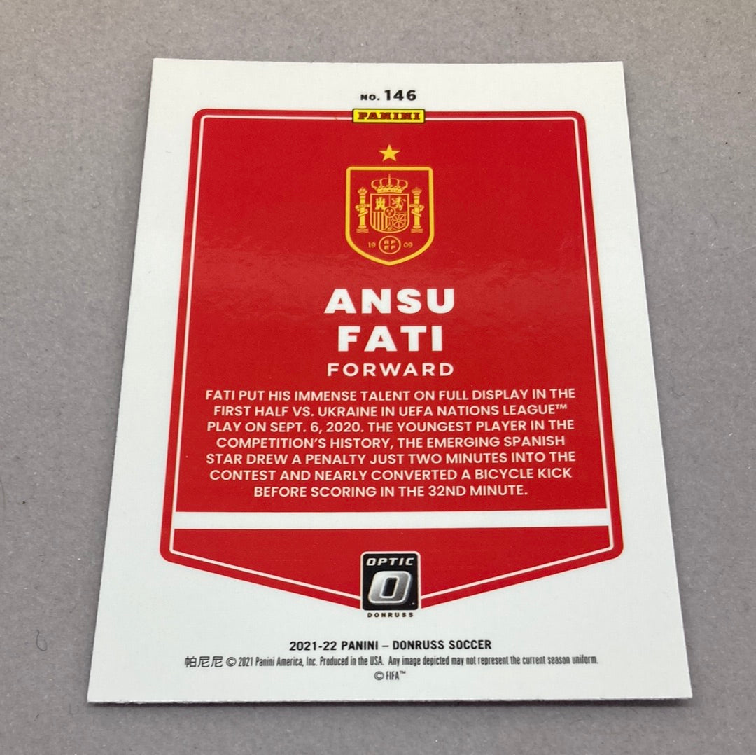 2021-22 Panini Donruss Optic Ansu Fati Soccer Card Panini