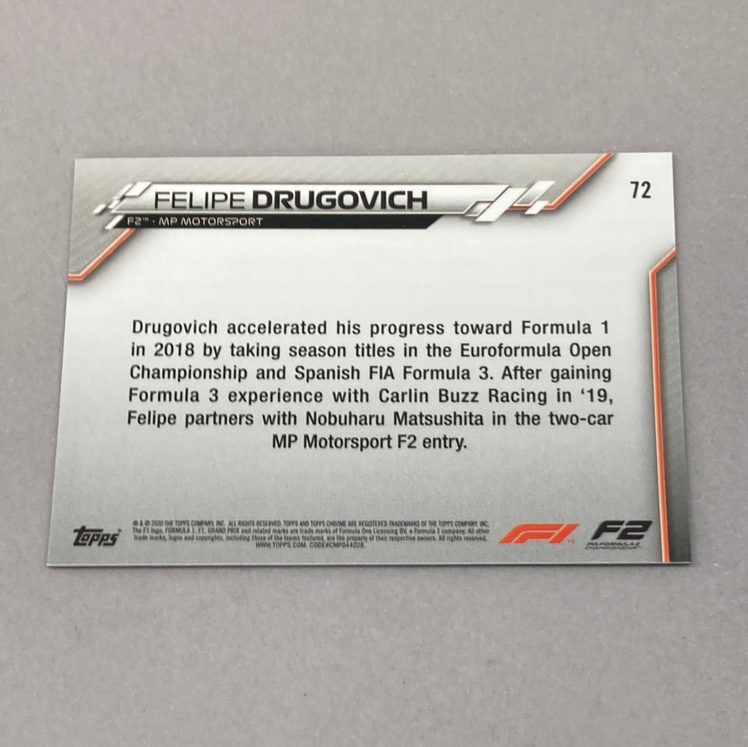 2020 Topps Chrome Felipe Drugovich #72 Base F1 Card Topps