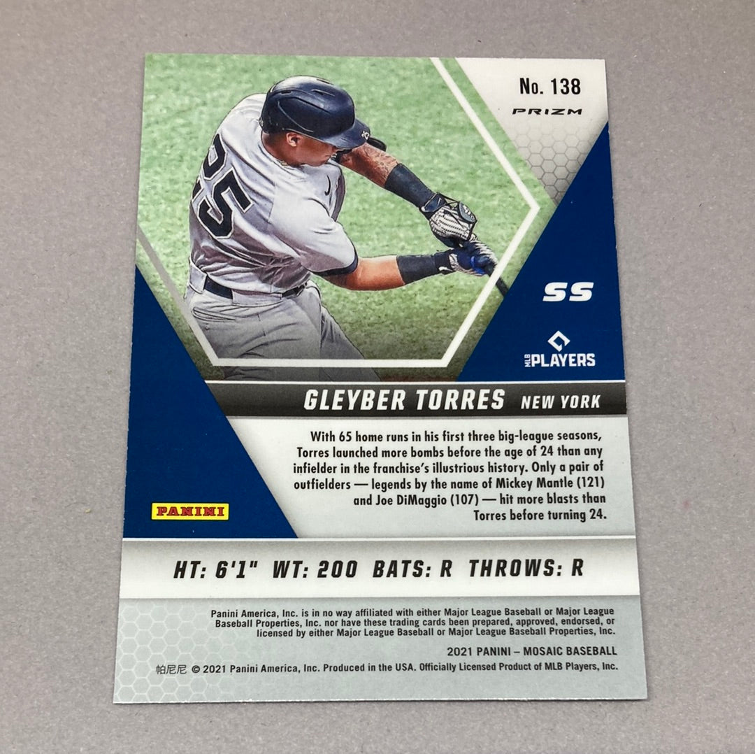 2021 Panini Mosaic Gleyber Torres Blue Prizm Baseball Card Panini