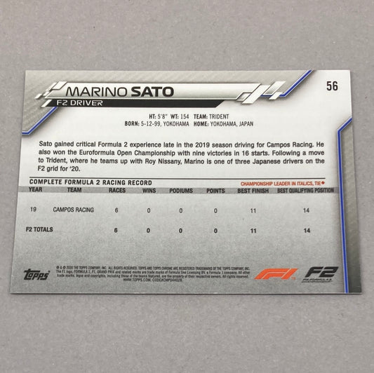 2020 Topps Chrome Marino Sato #56 Base F1 Card - ChronicCards