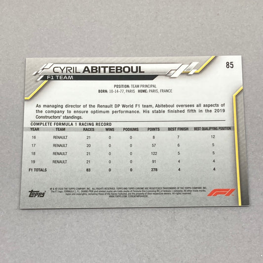 2020 Topps Chrome Cyril Abiteboul Base #85 F1 Card - ChronicCards