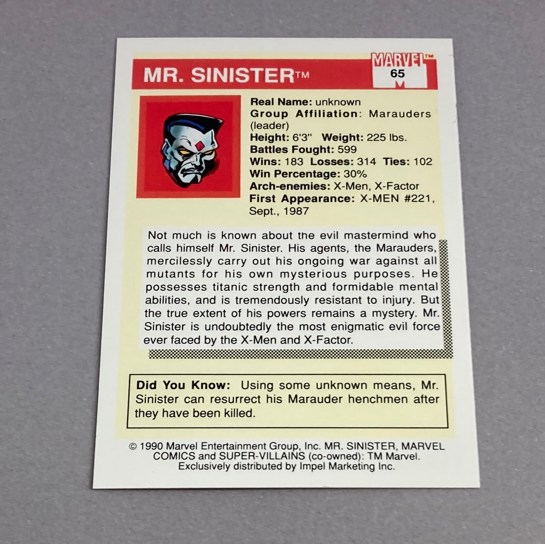 1990 Impel Marvel Mister Sinister Card Impel