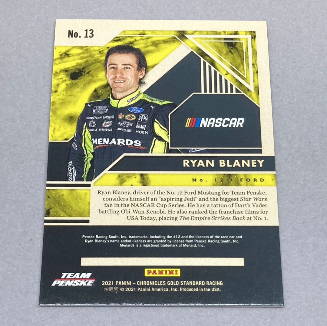 2021 Panini Chronicles Gold Standard Racing Ryan Blaney Nascar Card Panini