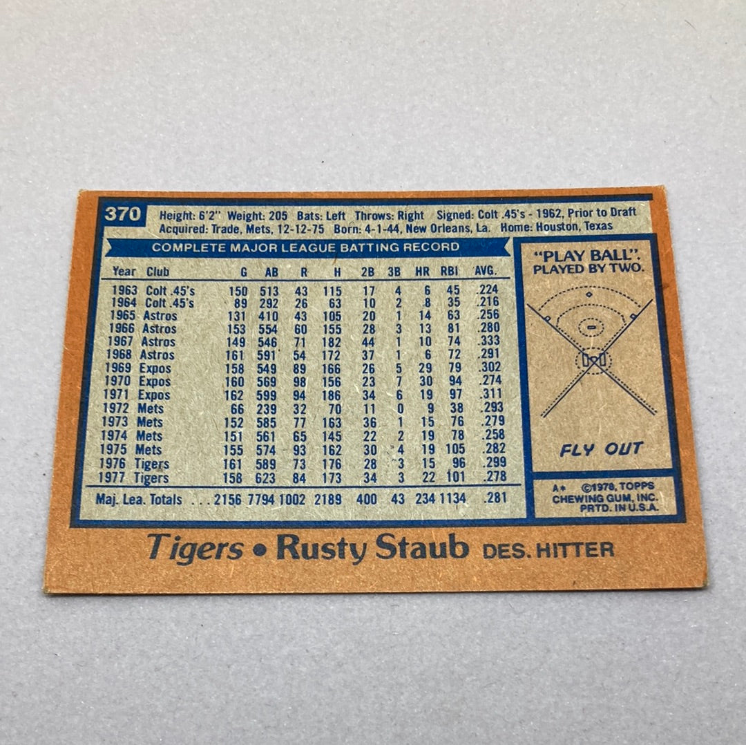 1978 Topps Baseball #370 Rusty Staub Baseball Card Topps