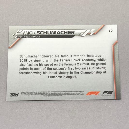 2020 Topps Chrome Mick Schumacher Base #75 F1 Card - ChronicCards