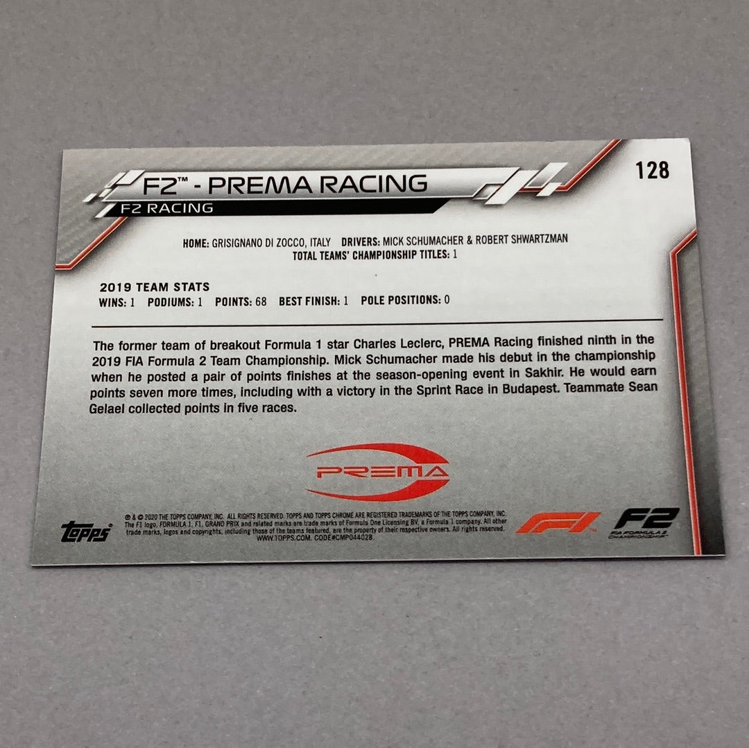 2020 Topps Chrome F2 Prema Racing Base #128 F1 Card Topps