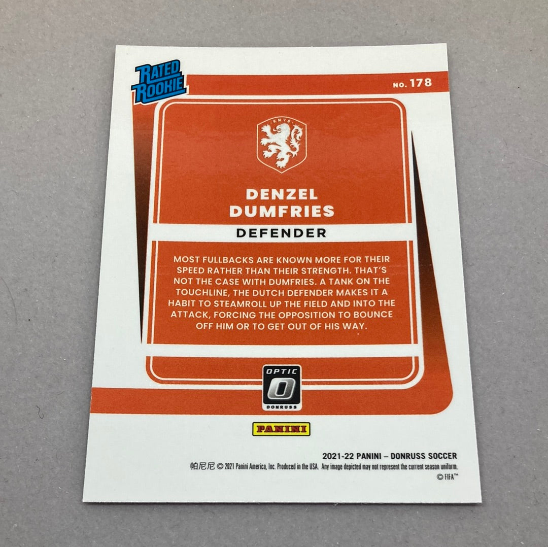 2021-22 Panini Donruss Denzel Dumfries Silver Rated Rookie Soccer Card Panini