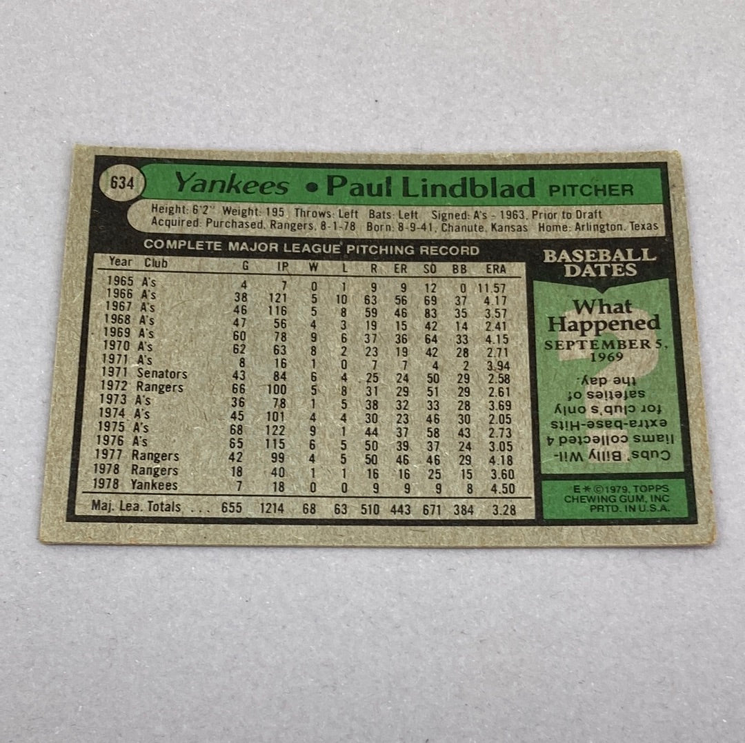 1979 Topps Paul Lindblad #634 Baseball Card Topps