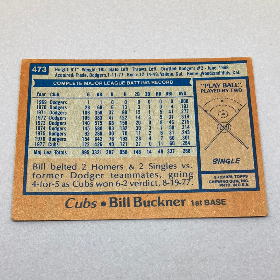 1978 Topps Baseball Bill Buckner Baseball Card Topps