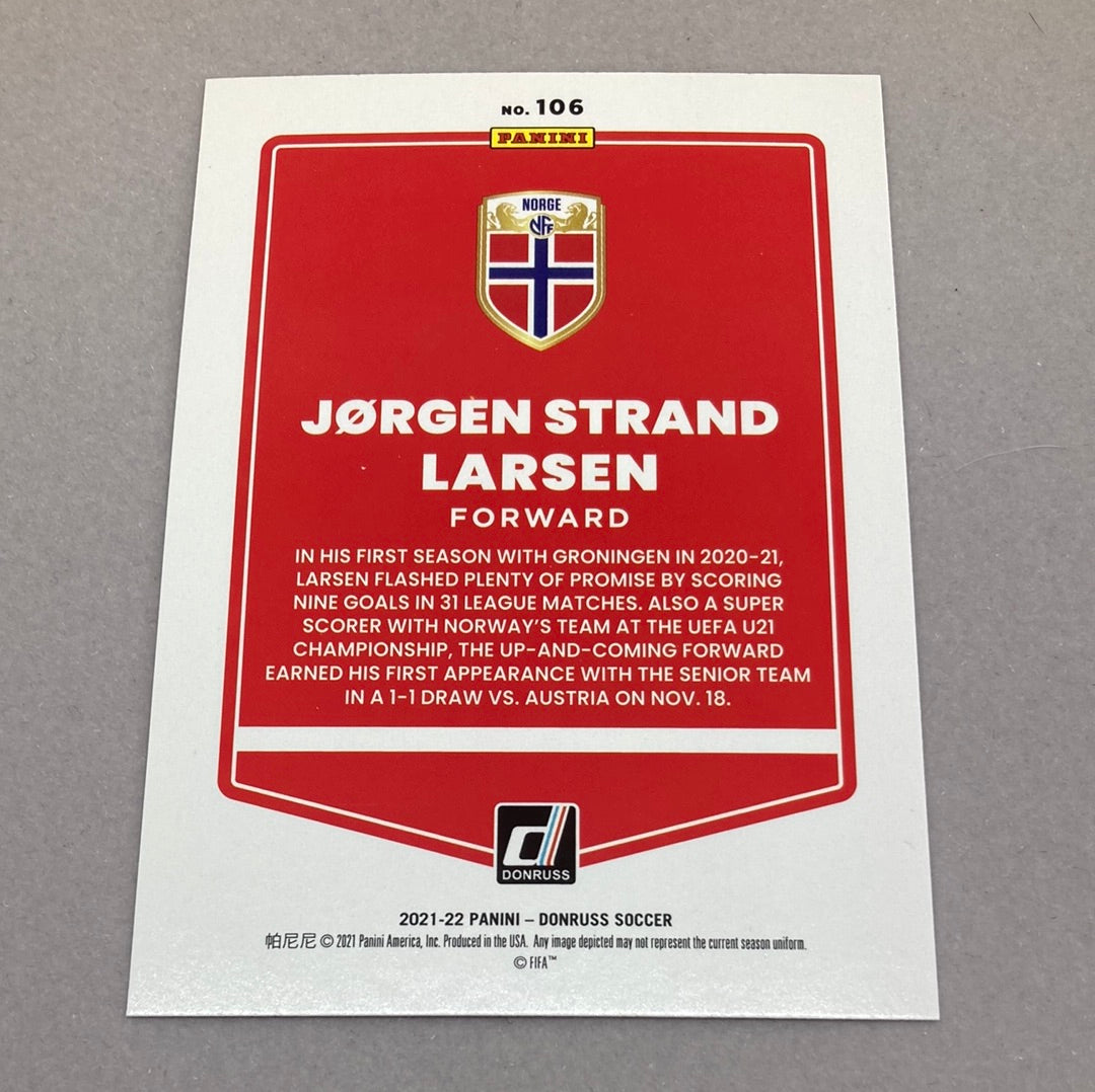 2021-22 Panini Donruss Jorgen Strand Larsen Rookie Soccer Card Panini