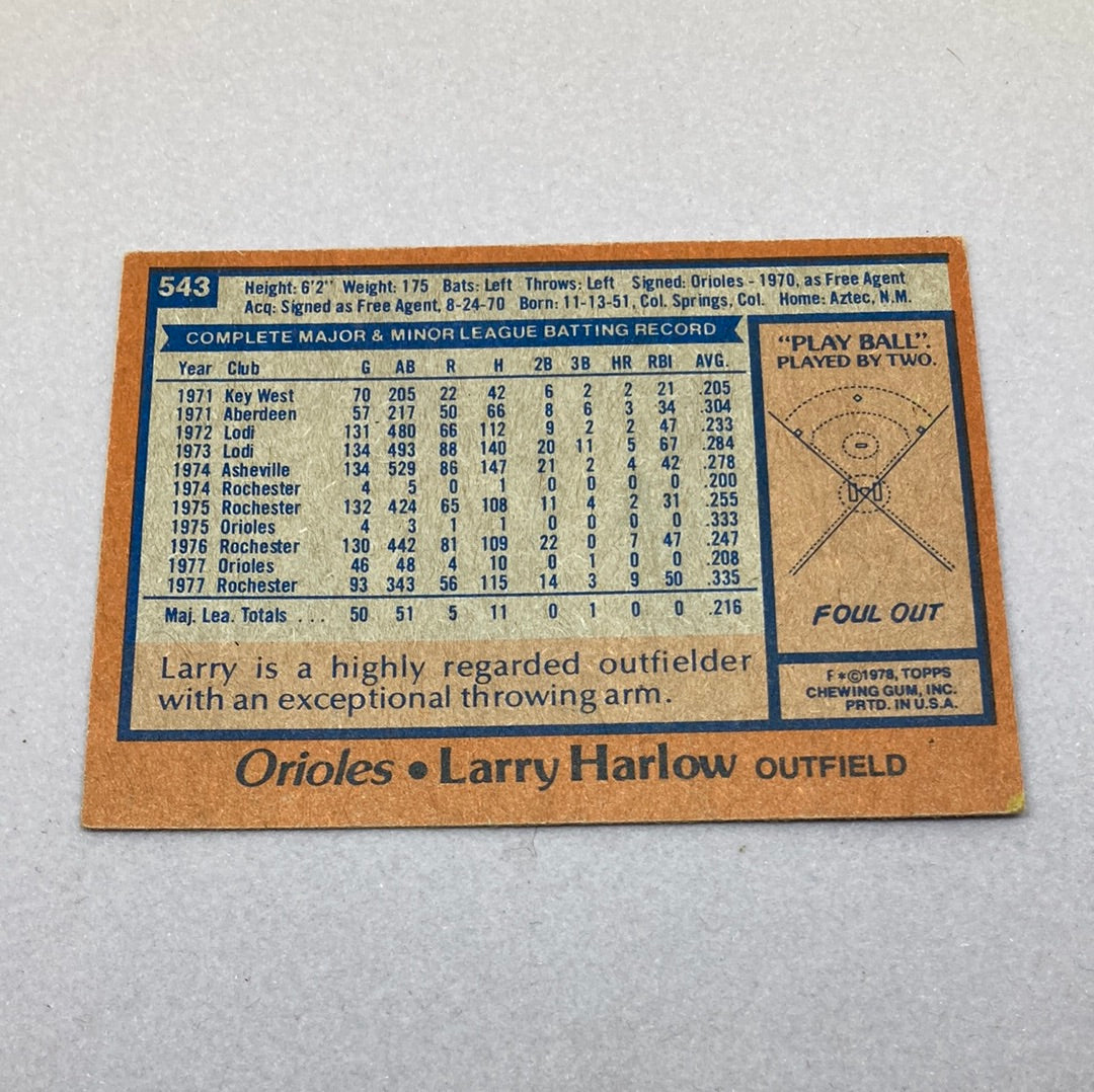 1978 Topps Baseball Larry Harlow Baseball Card Topps