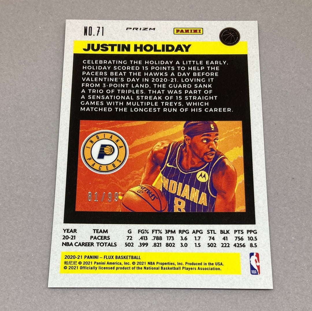 2020-21 Panini Flux Justin Holiday 81/99 Blue Prizm Card Panini