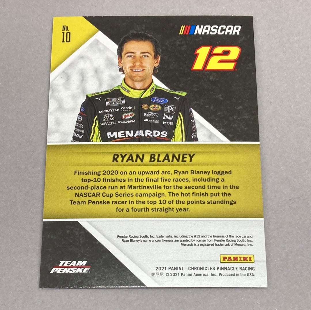 2021 Panini Chronicles Pinnacle Ryan Blaney Nascar Card Panini