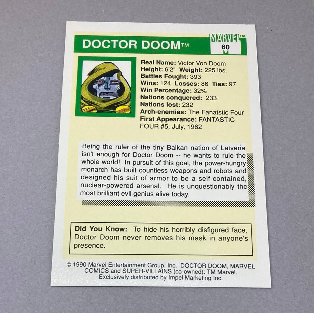 1990 Impel Marvel Doctor Doom Card Impel