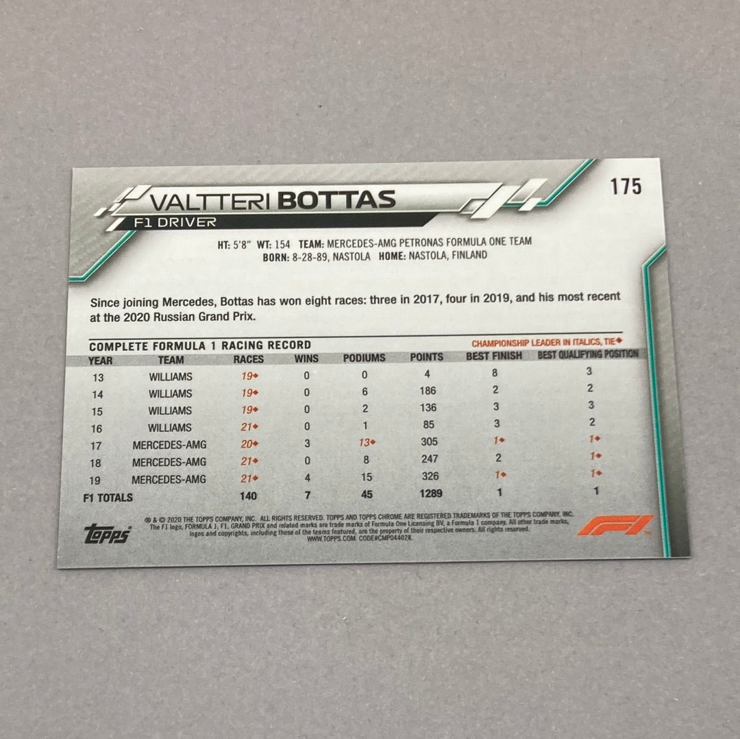2020 Topps Chrome Valtteri Bottas Base #175 F1 Card Topps