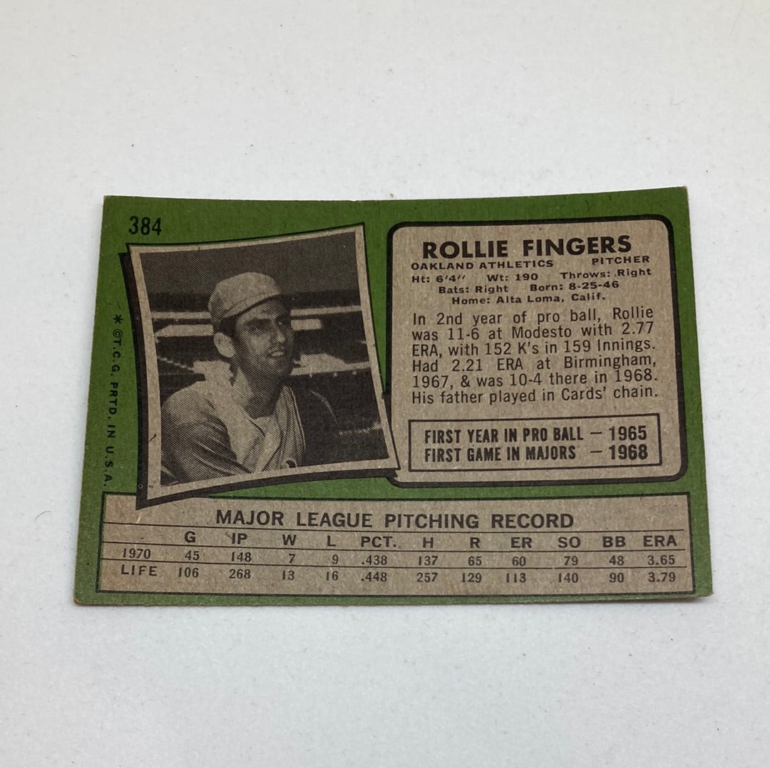 1971 Topps Rollie Fingers #384 Baseball Card Topps