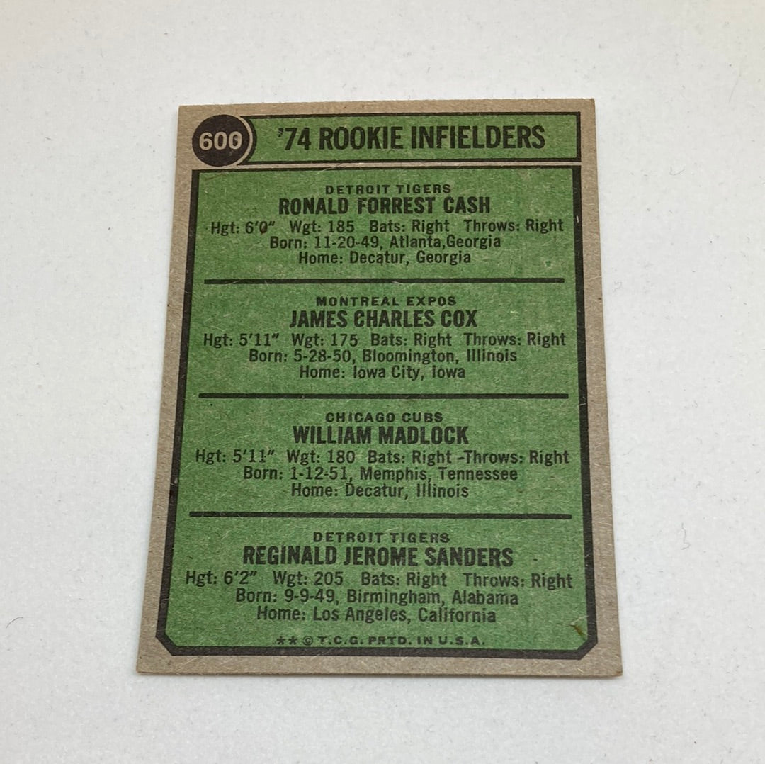 1974 Topps Rookie Infielders - Cash, Cox, Madlock, Sanders Topps