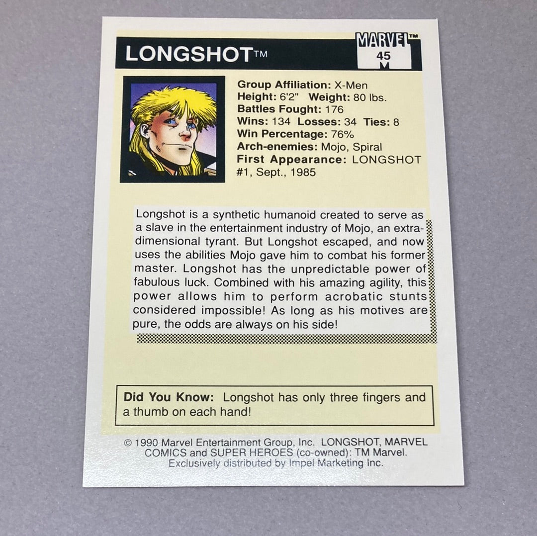 1990 Impel Marvel Longshot Card Impel